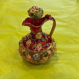 Rhinestone Tea Pot Shape Trinket Box Hollow Out Metal Jewelry Box